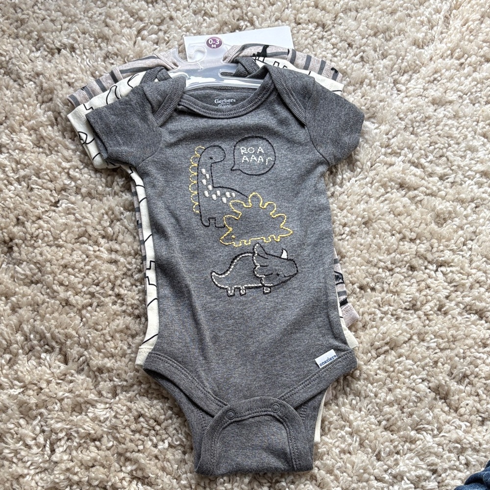 Gerber Charcoal Dinosaur Baby Bodysuit Set